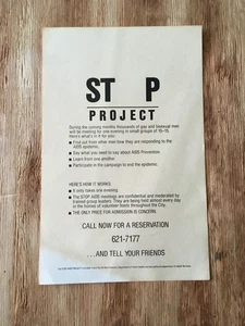 STOP AIDS PROJECT flyer 1980s POA AIDS San Francisco LGBTQ original - Picture 1 of 2