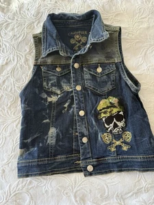 Chaleco Denim Violeta y Rosa Talla Grande Grunge Lentejuelas Calavera Llaves Camuflaje - Imagen 1 de 9