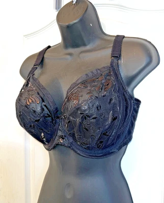 Sujetador con aros Elomi Roxanne 4460, bordado encaje negro transparente, talla 36H EE. UU. Foto 1 de 4