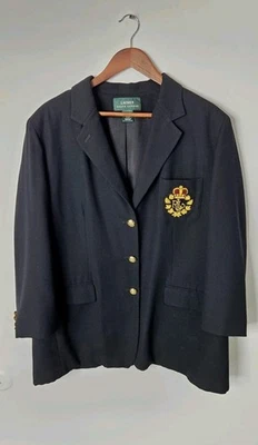 Lauren Polo Ralph черный блейзер проволока слиток нашивка логотип женщин 12 камвольная шерсть - Изображение 1 из 4