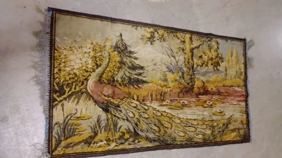 Vintage Peacock Tapestry Italy Wall Hanging 40x20 - Image 1 of 4
