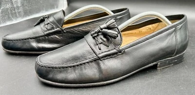 Zapatos Mocasines Santoni Para Hombre Talla 11.5 EE Cuero Negro Punta Redonda Borla Vestido Italia Foto 1 de 4