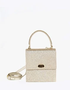 Neely & Chloe No. 19 The Mini Lady Bag Glitter Gold Shimmer Crossbody Top Handle - Picture 1 of 21