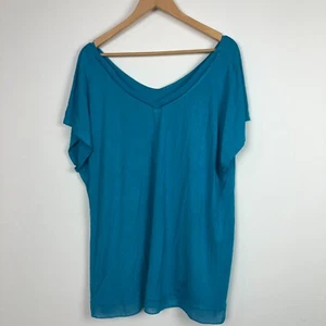 Lane Bryant Women's Short Sleeve V Neck Shirt Mesh Hem Solid Blue Size 22/24 - Picture 1 of 5