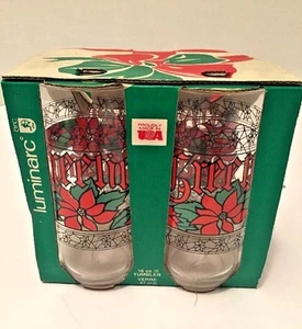 Juego de 4 vasos de vidrio Luminarc Seasons Greetings 16 oz caja original nuevo de lote antiguo Navidad - Imagen 1 de 5