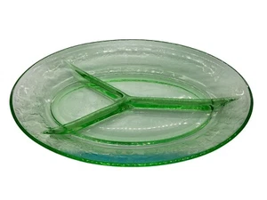 10" x 7" Vintage Green Glass Divided Florentine Oval Serving Dish - Picture 1 of 5