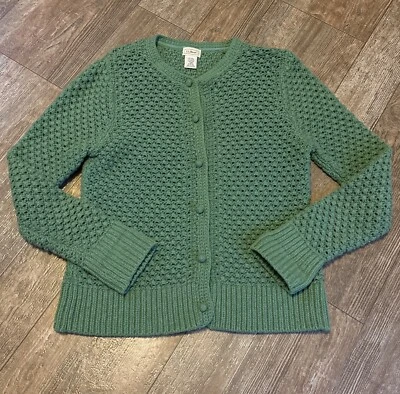 L.L. Bean Basket Weave Knit Button Down Cardigan Women Large Popcorn Sweater - Image 1 of 4