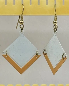 Vintage White & Copper Color Diamond Shaped Drop Earrings - Picture 1 of 1