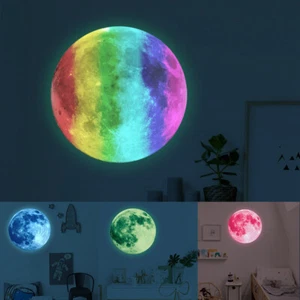 Luminous Full Moon Wall Stickers Bedroom Glow in the Dark Home Art Decal Decor - Picture 1 of 16