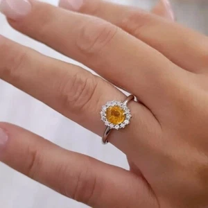 Sterling Silber Ring natürlicher gelber Saphir Edelstein für gute Gesundheit & Geschäft - Bild 1 von 5