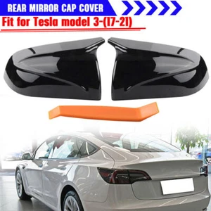 FOR 2017-2022 TESLA MODEL 3 M HORN STYLE GlOSSY BLACK REPLACEMENT MIRROR COVERS - Imagen 1 de 8