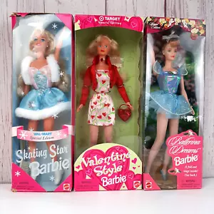 Mattel Barbie Lot of 3 Dolls Ballerina Valentine Skating Star 1995 & 1998 NRFB - Picture 1 of 15