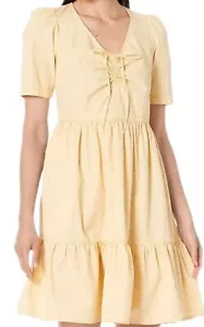 Levi's Marcella gelb geblümt Baumwolle Kurzarm Stufen Prärie Kleid XS Neu mit Etikett - Bild 1 von 14