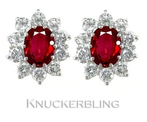 Rubin und Diamant Cluster Ohrringe 3,00ct, in 18kt Gold, mit F Farbe Diamanten - Bild 1 von 1