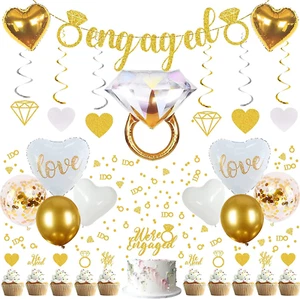 Engagement Party Decorations Sparkly Gold Engagement Decorations, Engaged Banner - Picture 1 of 12