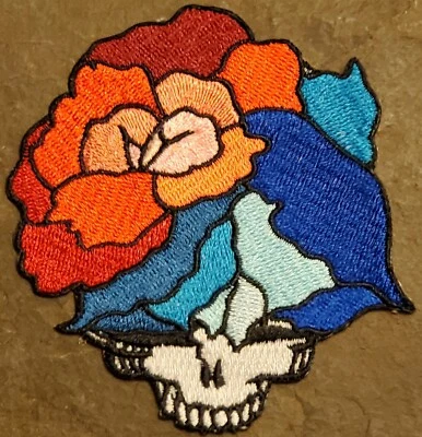COWBOY HAWK DESIGNS GRATEFUL DEAD iron-on Patch ORG MULTICOLOR ROSE Steal Your Face Stealie 3.5"