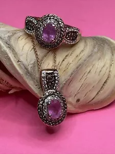 Illakaka hot pink sapphire multi gem pendant & ring RGP/ sterling sz9 20" - Picture 1 of 12