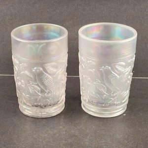 2 vasos Imperial Robin Bird blanco helado iridiscente vidrio de carnaval en relieve 8 oz - Imagen 1 de 9