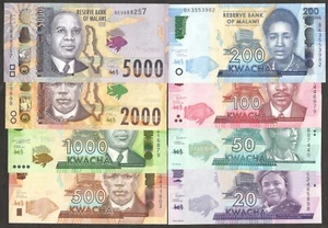 Full Set 8 Pcs Malawi 20 50 100 200 500 1000 2000 5000 Kwacha 2020 - 2024 UNC - Picture 1 of 6