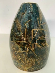 KUNSTHANDWERK VASE HOCHGLANZ GLASUR GOLD WEIZEN BIO DESIGN  - Bild 1 von 7