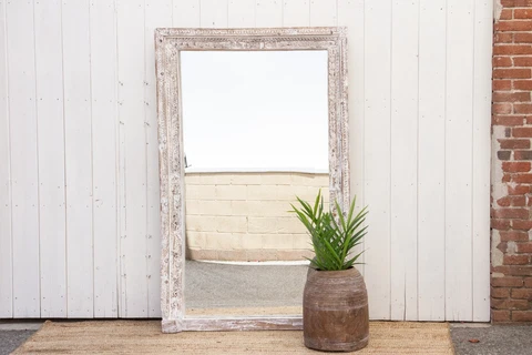 Antique White Carved Vanity Mirror Cover