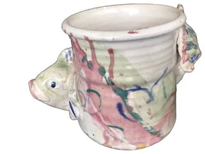KÜSTENFISCHBECHER KERAMIK Steinzeug 3-dimensional UNIKAT 🐠 TASSE - Bild 1 von 12