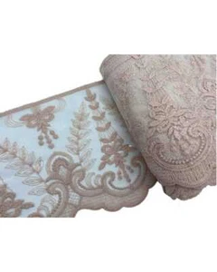 Passamaneria Merletto Smerlato Tulle Ricamo Rosa Cipria Fiore Mano Cotone Matto - Foto 1 di 4