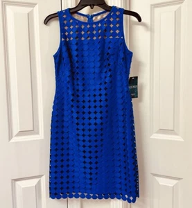 Lauren Ralph Lauren Melia Dot-Lace Sheath Dress, Blue - Picture 1 of 5