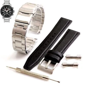 Steel and Leather Replacement Watch Band Fits Citizen AT9071-58E H820-S103959 - Picture 1 of 7