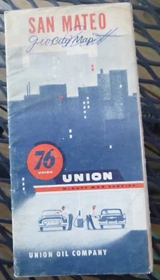 1956 San Mateo California street road map Union 76 oil gas - Image 1 of 4