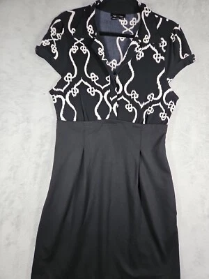 Max & Cleo Women Black & White Knee Dress 2 Front & 2 Back Pleats Pockets Sz 12 - Image 1 of 4