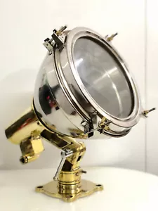 Vintage Original Salvage Ship Old Antique Steel & Brass Spot Light Set of 2 - Picture 1 of 12