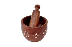Designer Wooden Brown Okhali & Musal Set For Kitchen - Picture 1 of 6