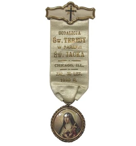 St Therese Lisieux Ribbon Image Vintage Polish Sodality St Hyacinth Chicago - Picture 1 of 7