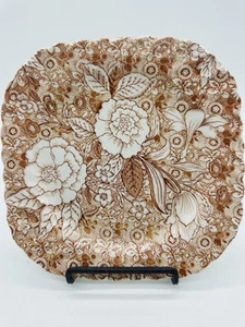 Tiffany & Co Johnson Brothers Liberty Brown 4 Square Salad Plates 7.5" Crazing - Picture 1 of 8