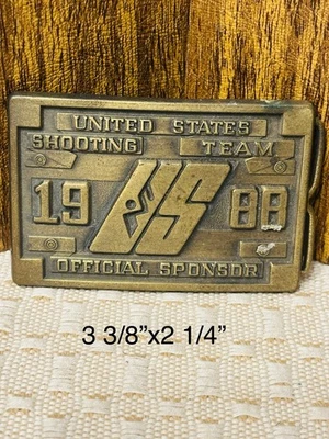 US Shooting Team Belt Buckle 1988 XXIV Olympics Official Sponsor Brass  - Image 1 of 2