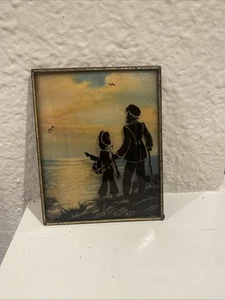 Nautical Antique Reverse Painted Convex Glass Silhouette Pictures Framed 5" x 4" - Picture 1 of 6