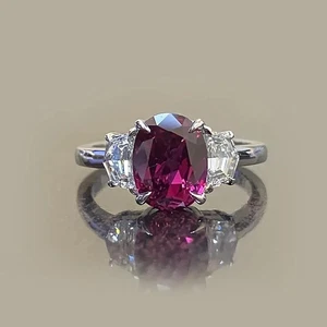 18K Weißgold Verlobungsring mit 2,50Ct ovalem rosa Saphir und Diamant - Bild 1 von 19