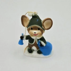 Vintage Christmas Mouse Ornament with Bell and Bag Plastic Molded figure 2.75" - Picture 1 of 3