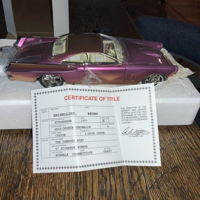 Danbury Mint 1/24 1957 Studebaker Custom Diecast Chromalox Gold w/ Box Paperwork - Image 1 of 4