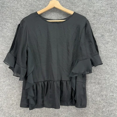 Who What Wear Blouse Women L Large Black 3/4 Sleeve Round Neck Hook & Eye Casual - Image 1 of 4