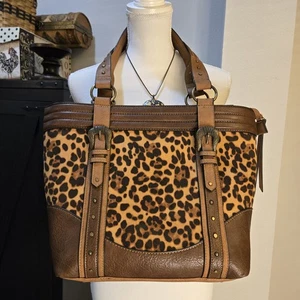 Justin braun veganes Leder und Gepardenmuster verdeckte Tragetasche Handtasche-EUC - Bild 1 von 4