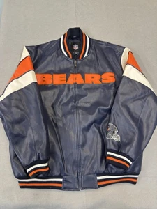 Vintage NFL Chicago Bears Kunstlederjacke Herren 2XL Spellout Full Zip - Bild 1 von 9