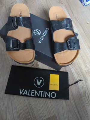 Valentino By Mario V Logo Black Leather Sandals Mens 11 - Image 1 of 4