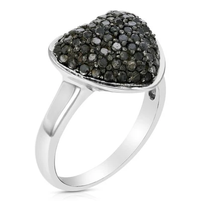 Anillo de corazón de diamantes negros de 1 quilate para mujer de plata de ley .925 con punta de rodio Foto 1 de 4