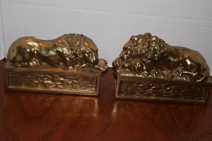 Vintage MCM Brass/ Bronze Sleeping Lion Bookends Antonio Canova (1757-1822) 8” - Picture 1 of 8
