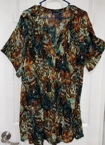Roaman’s Tunic Top Sz 24 W Button Front Crinkled Rayon Crepe Multi-color - Picture 1 of 4