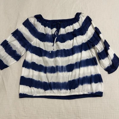 ⭐️⭐️ Blusa Lauren Ralph Lauren Algodón Rayas Tie Dye Ombré Cottagecore Talla L Foto 1 de 4