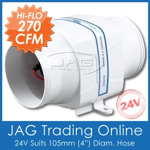 24V 270CFM IN-LINE BOAT AIR BILGE BLOWER SUIT 4" HOSE-Inline Boat/Marine/Caravan - Picture 1 of 5