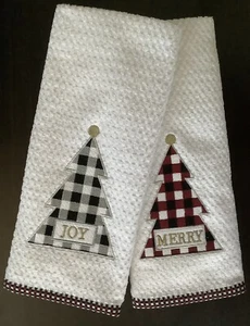 APPLIZIERTE WEIHNACHTSBAUM TÜRKISCHE FROTTEE BAUMWOLLE HANDTÜCHER — 2er Set - 16” x 26” - Bild 1 von 6